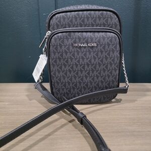 Michael Kors Jet Set Travel Logo Crossbody Bag Charcoal Black Gray Nwt